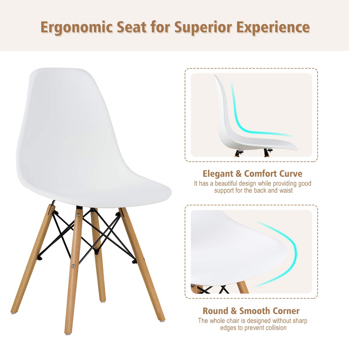 Inspired Eames Style DSW Dining Chairs, Shell Plastic Chairs with Wood Legs, Modern Armless Chairs Kitchen Bedroom, Eiffel DSW