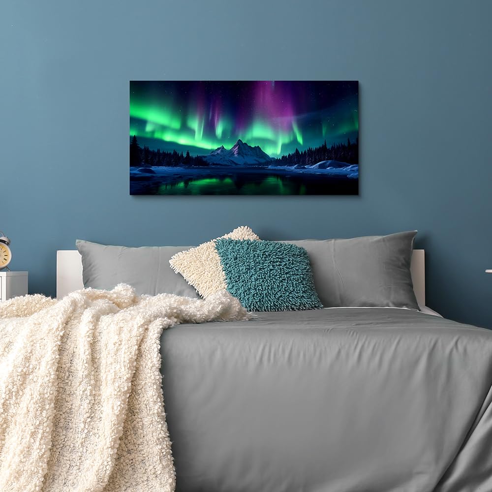 A Borealis Canvas Wall Art: Northern Lights Picture Bedroom Living Room Painting Print Artwork Home Office Decor