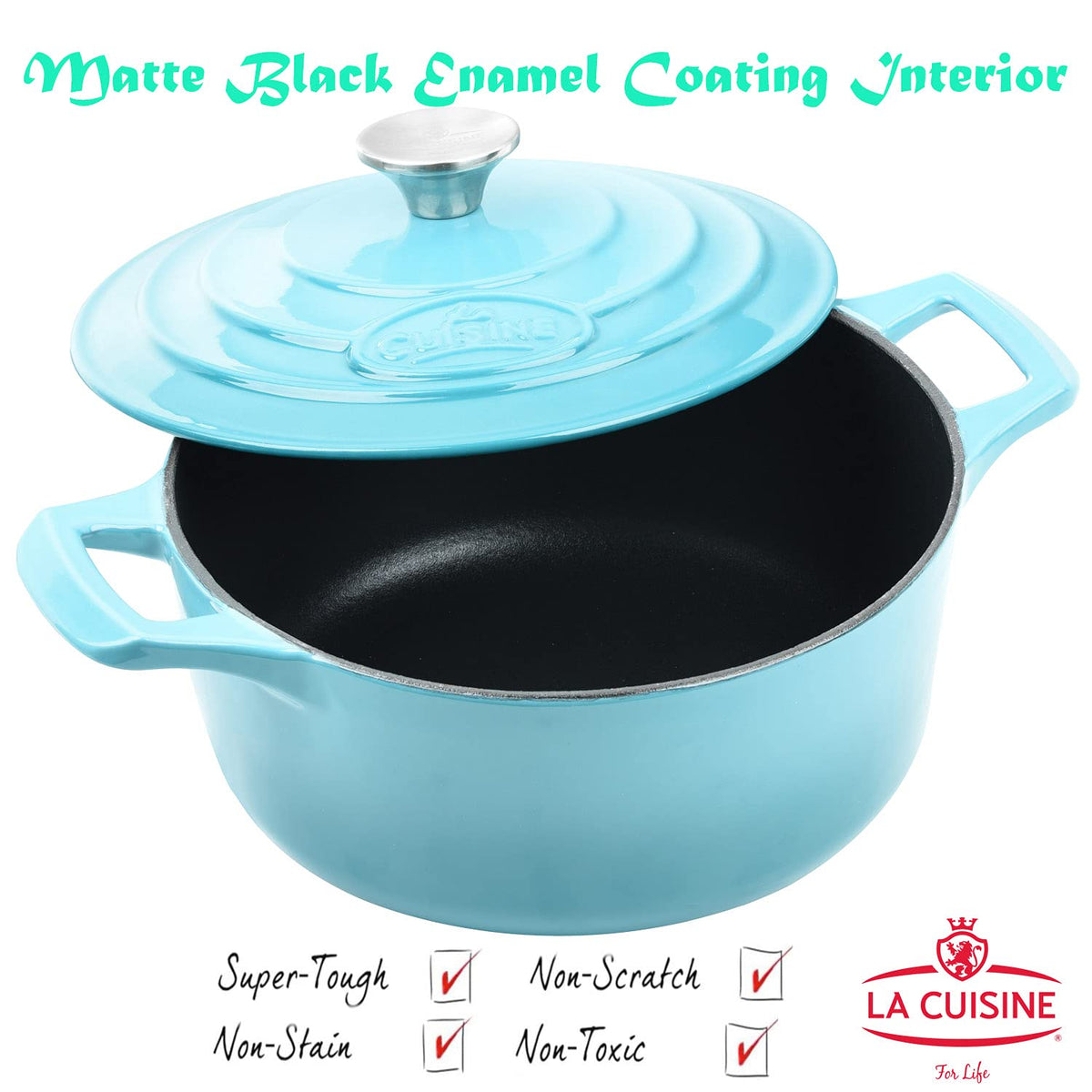 Enameled Cast Iron Dutch Oven Casserole Pot with Lid Internal Matt Black Enamel Coating for baking bread 2.1 QT 7.8"