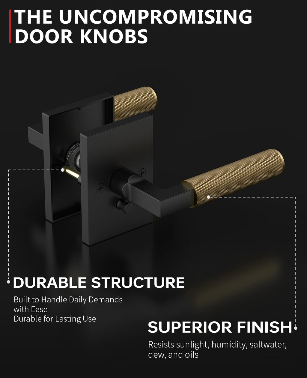 1 Pack Black and Champagne Bronze Privacy Door Handles