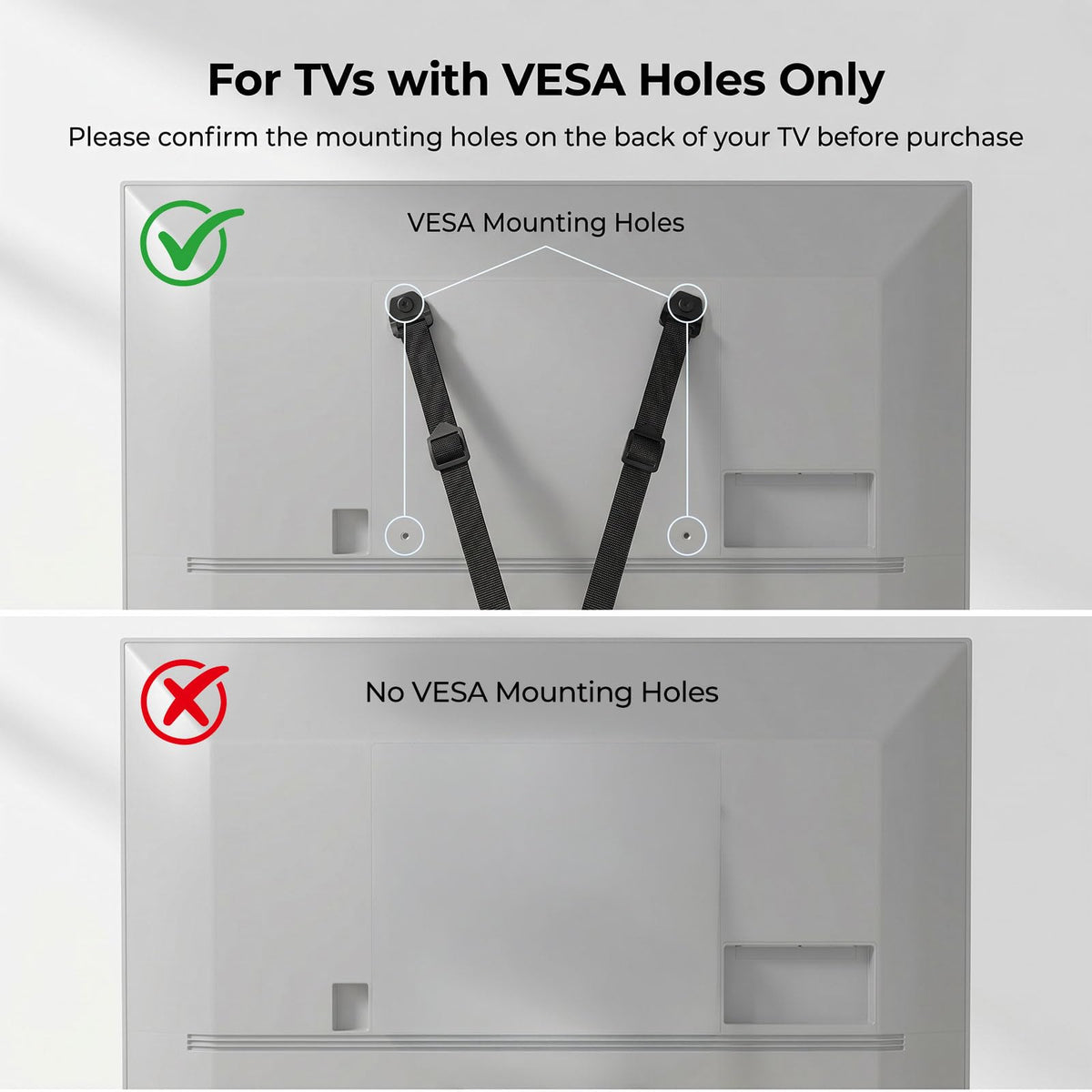 TV Safety Straps for TVs with VESA Holes, No-Drill Desk C-Clamp or Wall Anchor, Adjustable TV Anti Tip Straps for