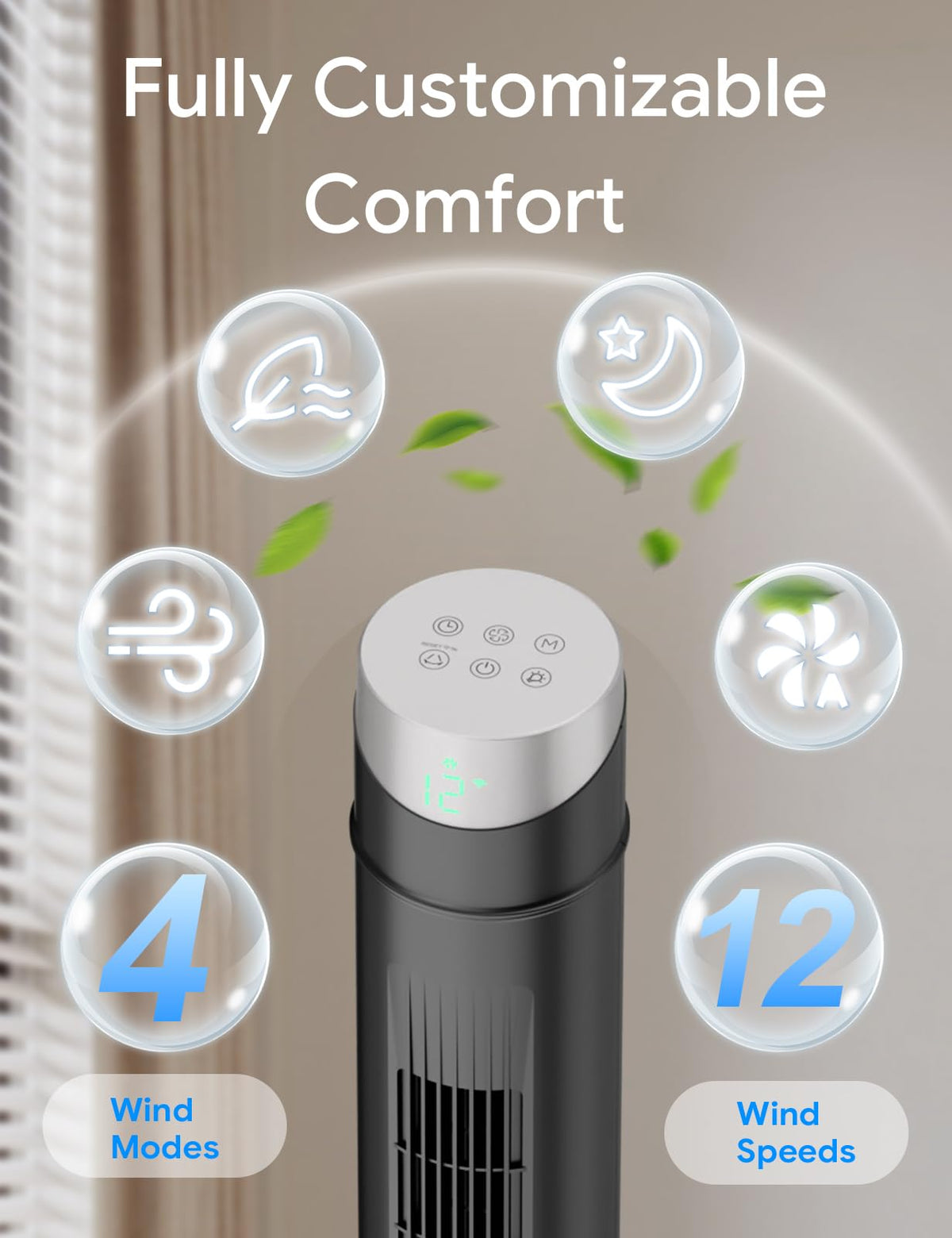 Smart Tower Fan ,Upgraded DC Motor Fans that Blow Cold Air