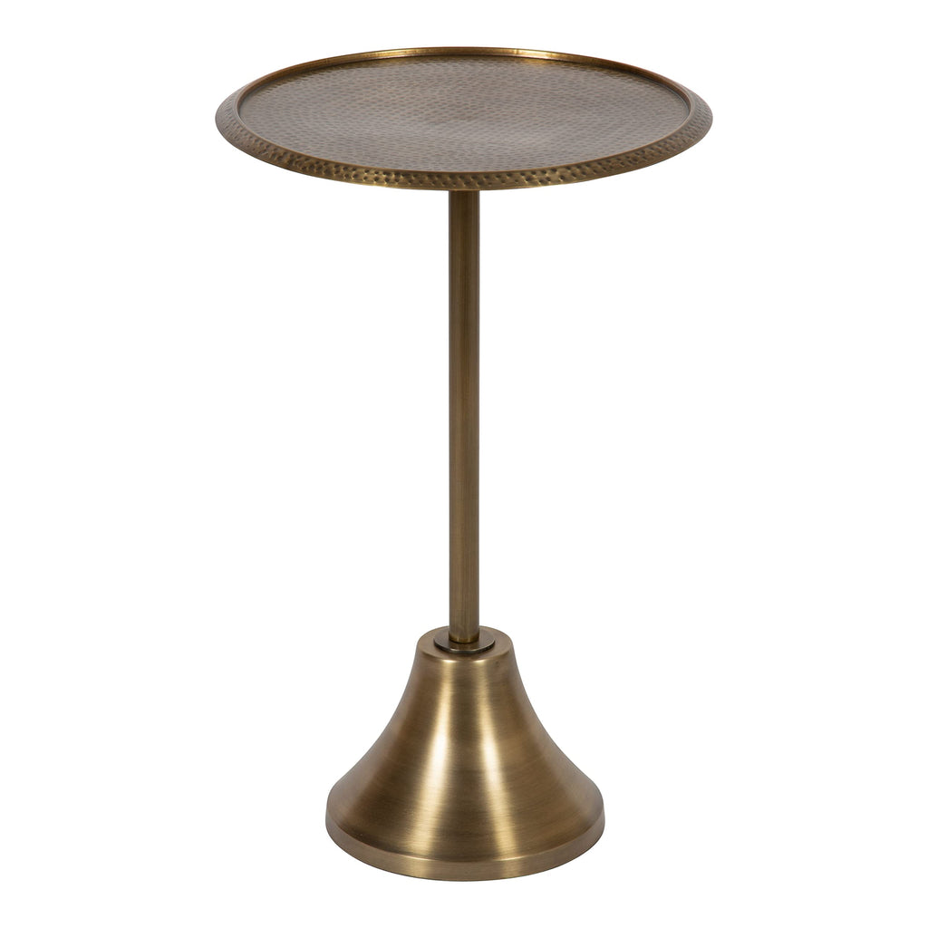 Inspired Saarinen Style Sanzo Modern Round Pedestal Side Table, 15 x 15 x 24, Gold, Decorative with Hammered Tabletop for Use as a Bedroom