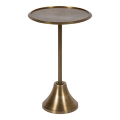 Inspired Saarinen Style Sanzo Modern Round Pedestal Side Table, 15 x 15 x 24, Gold, Decorative with Hammered Tabletop for Use as a Bedroom