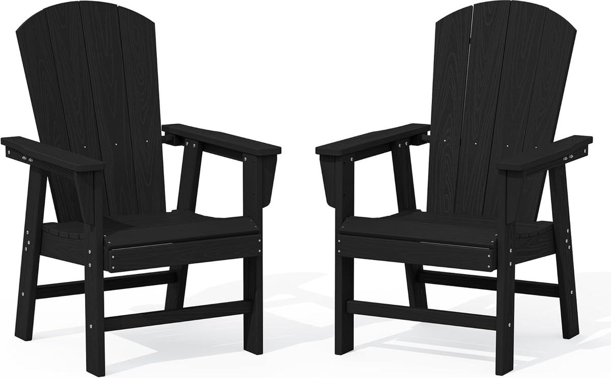 Outdoor Adirondack Dining Chair Set of 2, All Weather HDPE, Black
