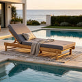 1 PC Acacia Wood Outdoor Chaise Lounge Chair with 2-Fold 4" Thick Water-Resistant Cushion, 3-Position Adjustable