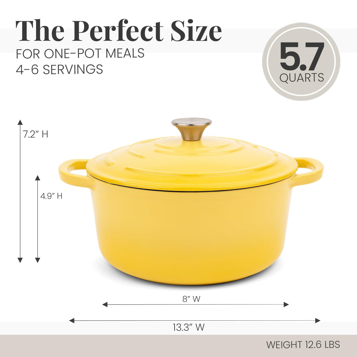 5.7 qt Enameled Cast Iron Dutch Oven Pot with Lid, Limoncello