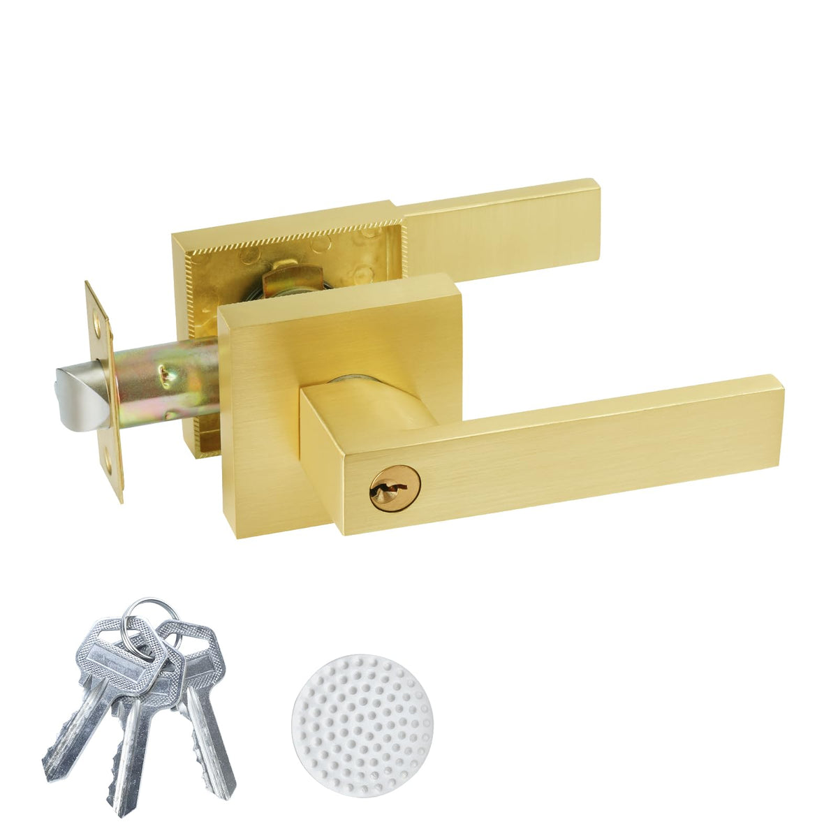 Golden Polished Brass Door Lever with Lock and Keyed