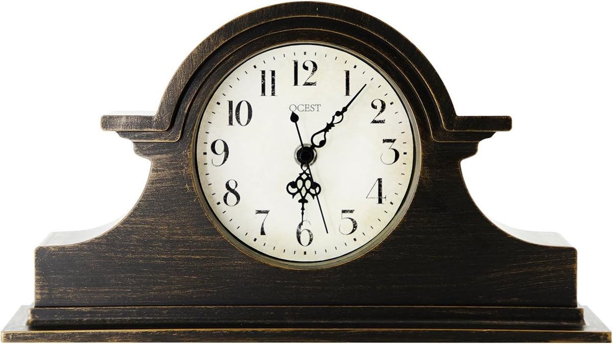 Vintage Farmhouse Mantel Clock - 13 x 7 Inch Quartz Gilt Finish Battery Operated