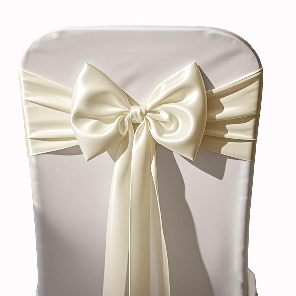 Pack of 50 Wedding Satin Chair Sashes Ivory Bows Ribbon Fabric 7x108 inches