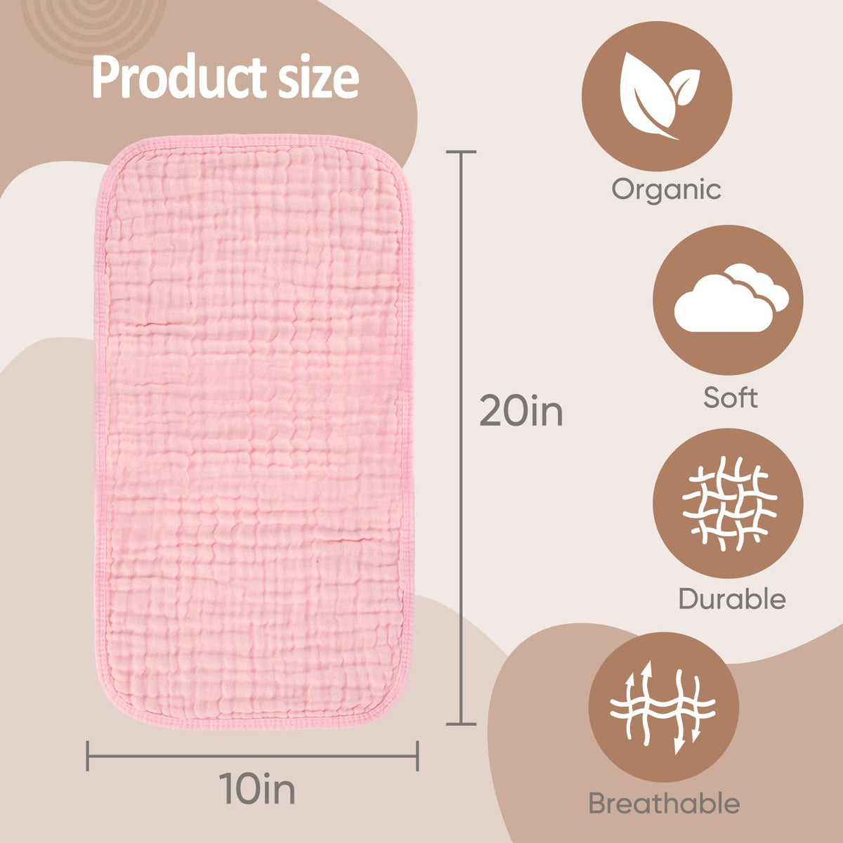 Muslin Burp Cloths 100% Cotton Pack of 12. Soft, Gentle & Absorbent Baby Burp Cloths for Baby Girl & Boys.