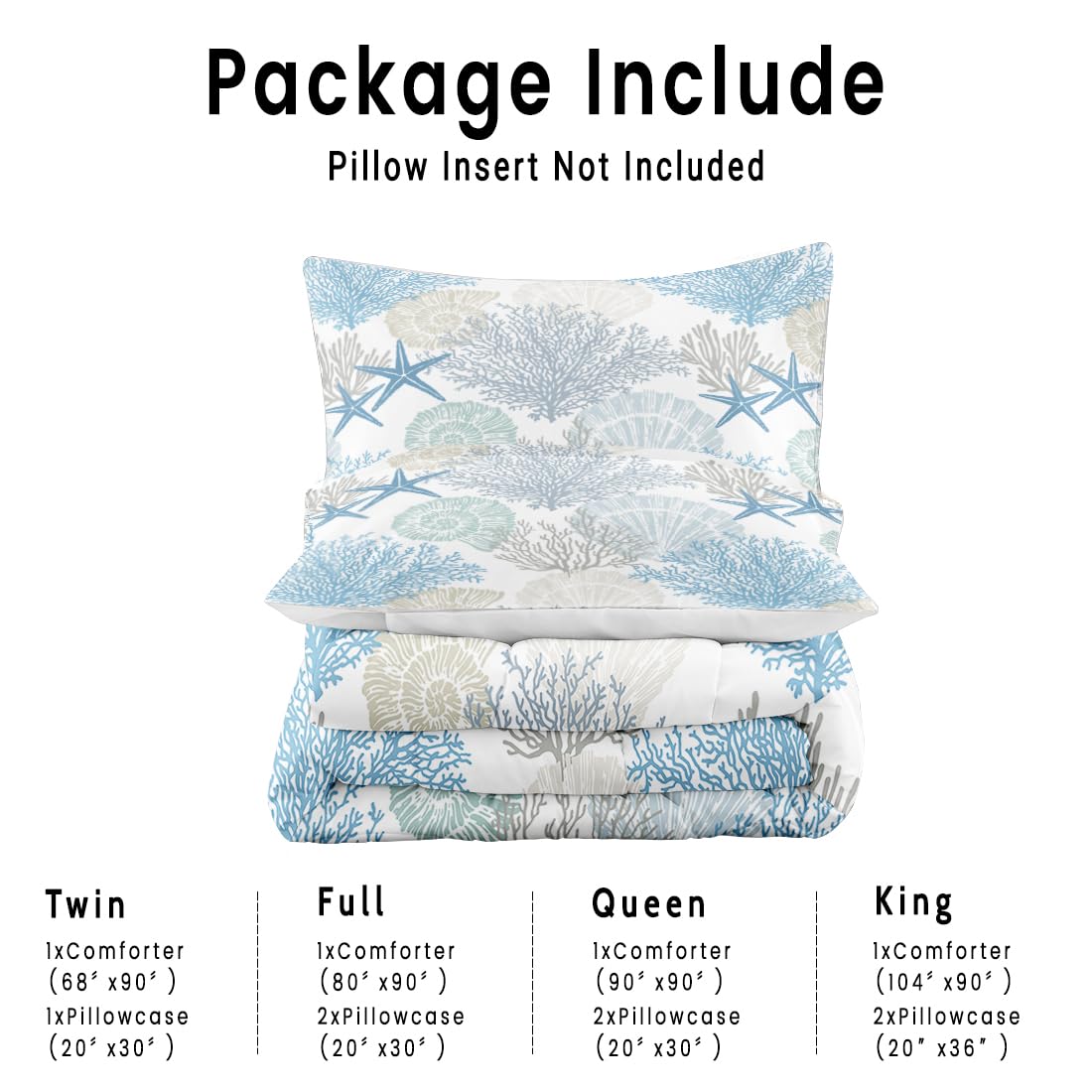Summer Coastal Comforter Set Beach Blue Shells Quilt Bedding Set