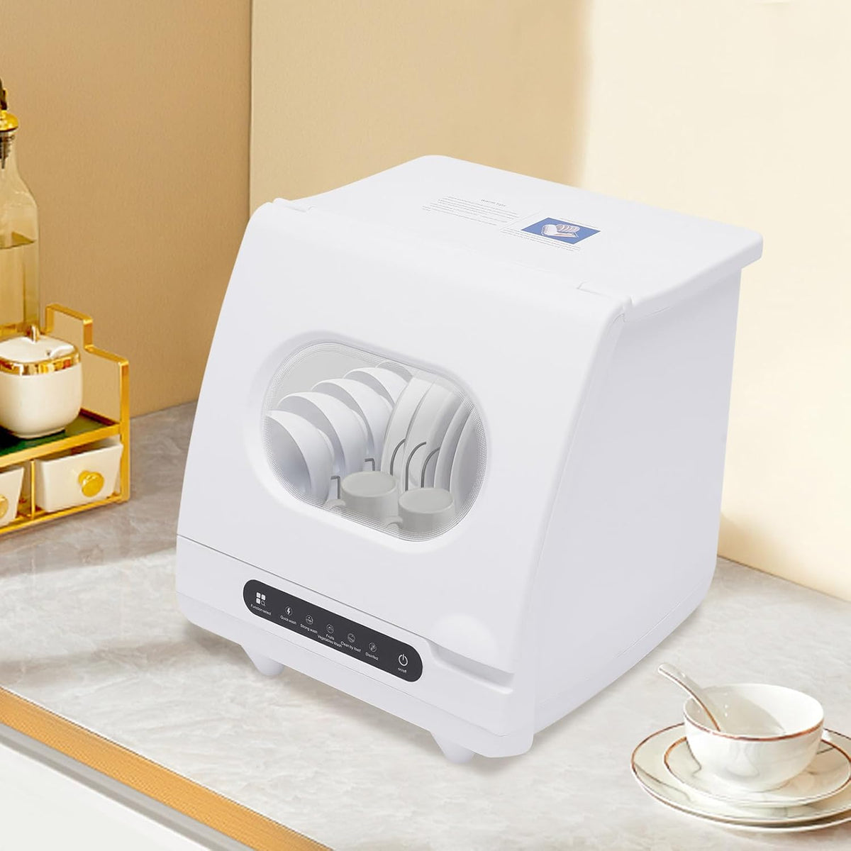 110V Portable Countertop Dishwasher - 360 Degree Auto Spray, 1200W, 5 Washing Programs, Air-Cooled Drying