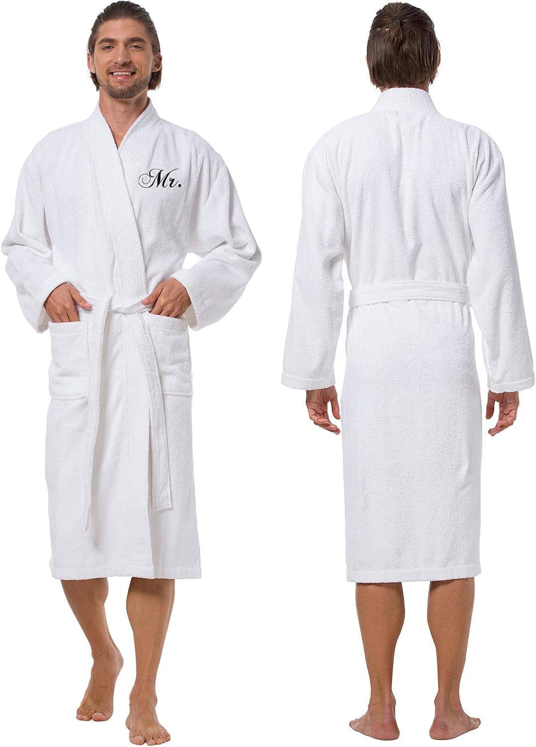 2Pcs His and Hers Terry Cloth Robes for Couples, Mr and Mrs Hooded Matching Robe Set, Wedding Engagement Gifts