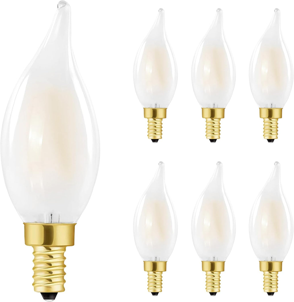 E12 Frosted LED Candelabra Candle Bulb 60W Dimmable 2700k Warm Bulb
