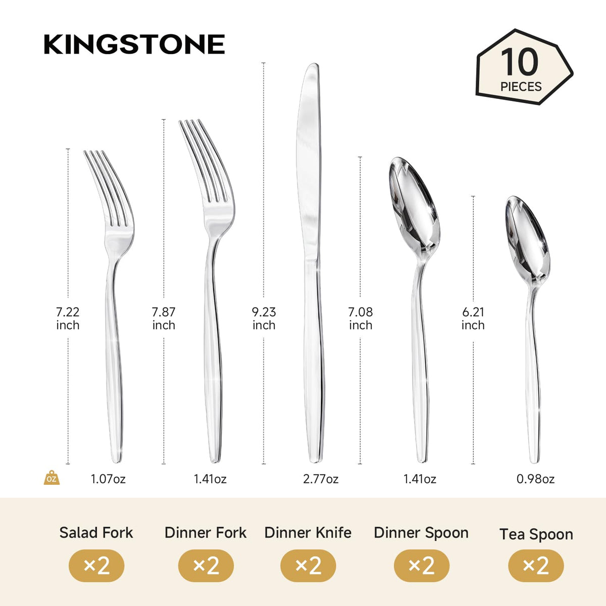 Silverware Set, Premium Stainless Steel Flatware Set (Silver, 10-Piece)