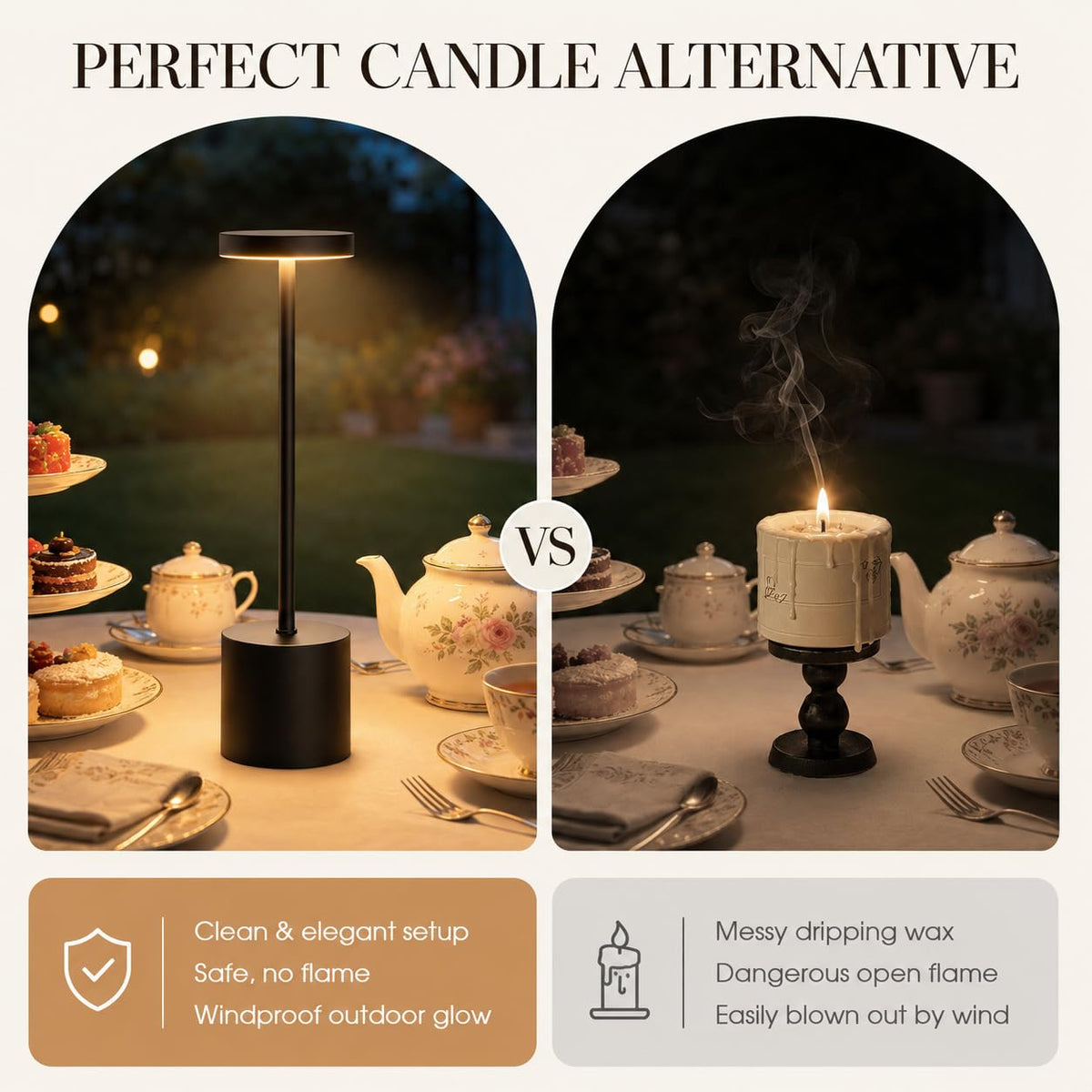 Cordless Table Lamp Set of 2, 5000mAh Rechargeable Lamp with Touch Control & Stepless Dimming, 3 Light Modes, IP54