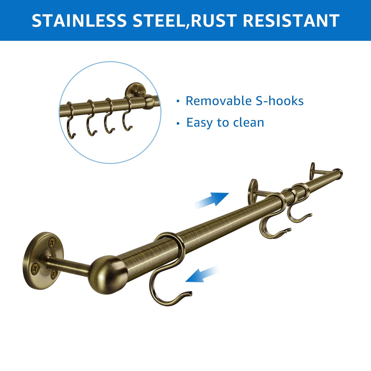 Hanging Pot Rack Hanger: 39.4 Inch Stainless Steel Pot and Pan Hanger Pot Rack Wall Mounted Hanging Pots and Pans