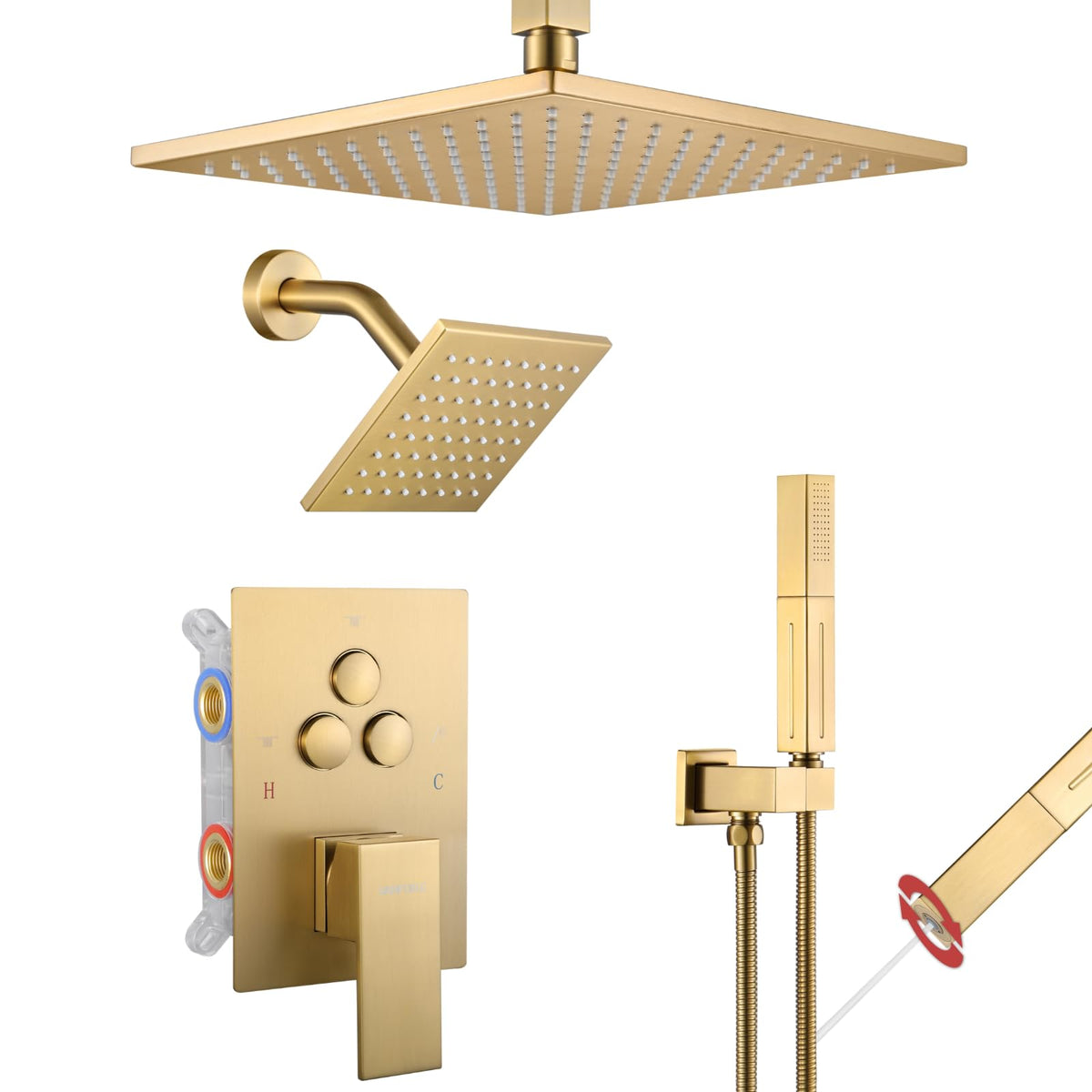 Shower System, Brushed Gold Shower Faucet Set, Shower Head Handle
