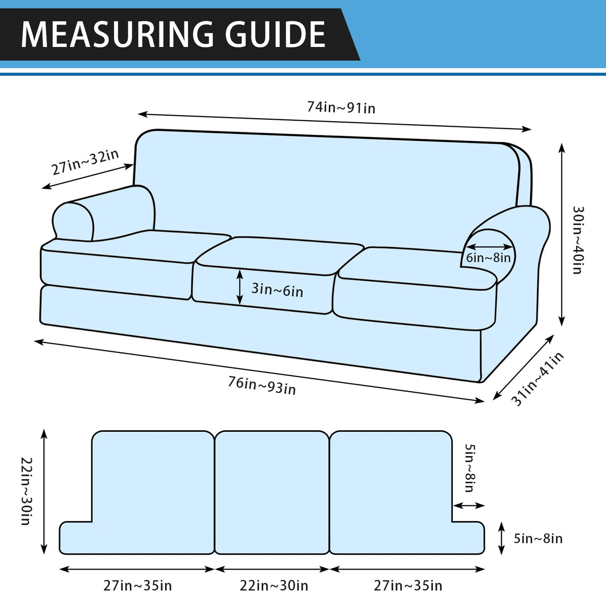 4-Pieces T Cushion Sofa Slipcovers - Leather Look Couch Cover for 3 Cushion Couch - Furniture Protector Stretch Sofa