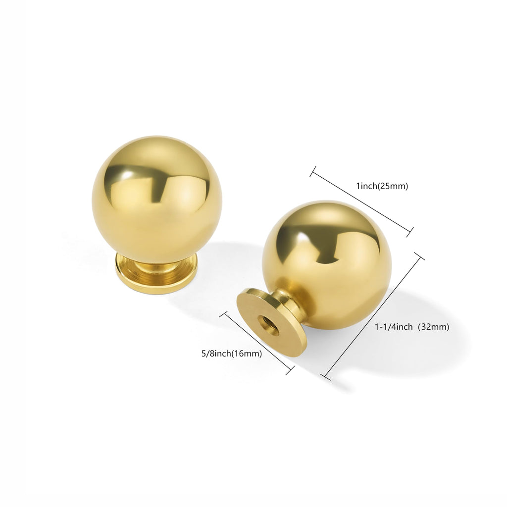 5 Pack 100% Solid Unlacquered Brass Cabinet Knobs Round Ball Real Brass Real Brass Knobs for Dresser Drawer 1 Inch