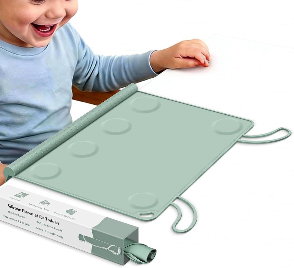 Silicone Placemat for Toddler Eating: Wipe Clean & Roll Up in The Diaper Bag - Table Mat for