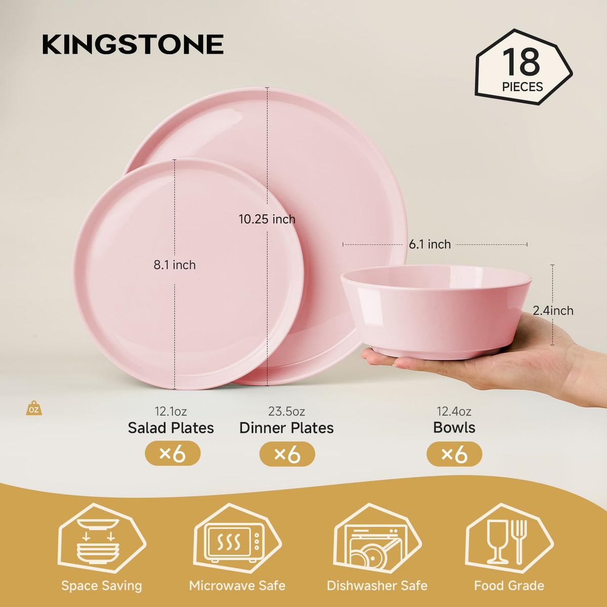 18-Piece Bone China Dinnerware Sets, Blush Pink