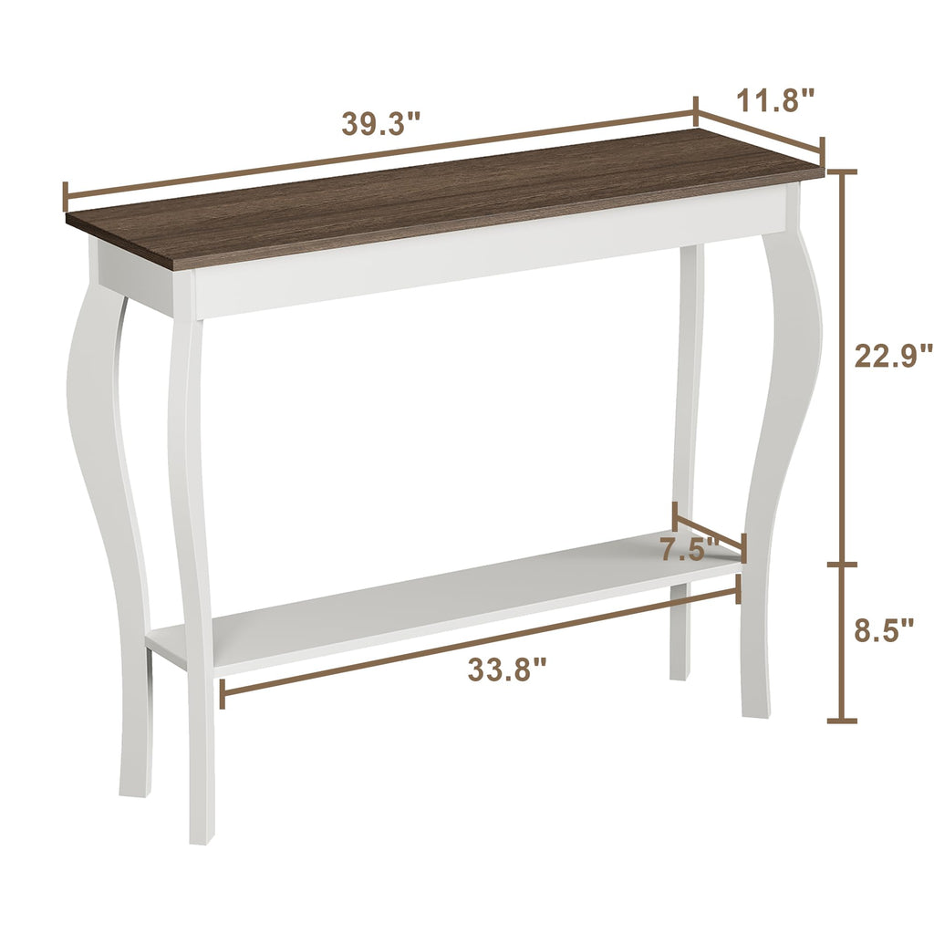 39" Narrow Farmhouse Entryway Table with Storage Shelf, Soft White
