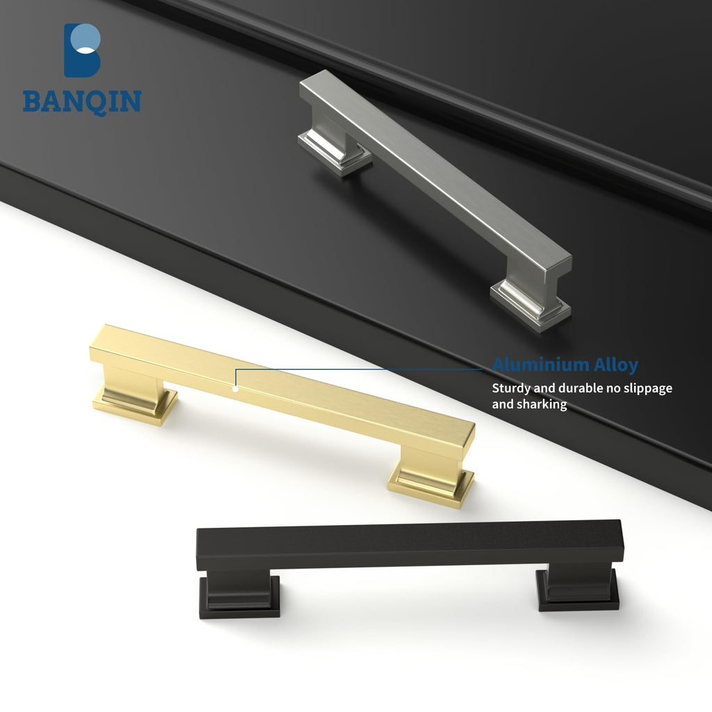 25 Pack 3-3/4 Inch Matte Black Cabinet Handles Solid Drawer Pulls