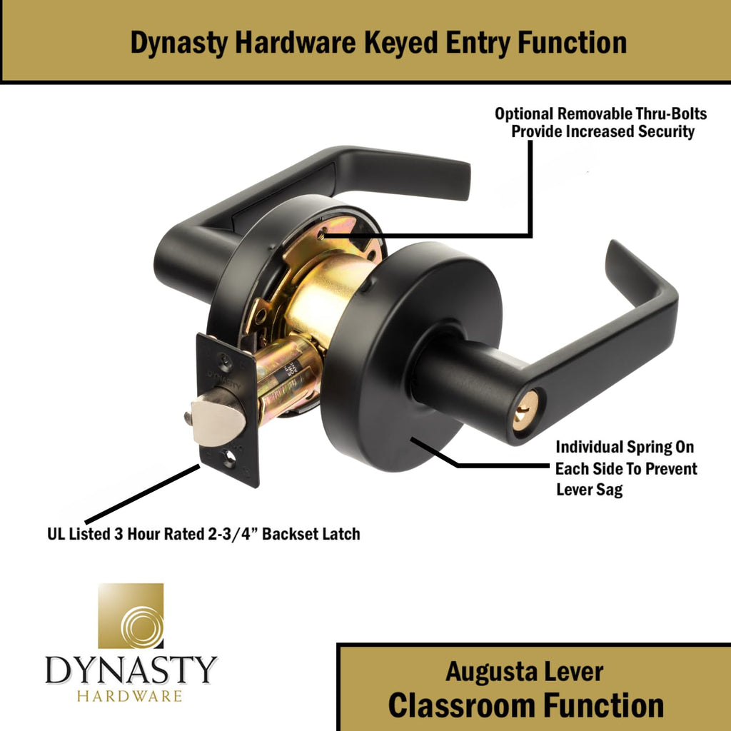 Augusta Classroom Lever Lockset, ADA, Grade 2, Flat Black
