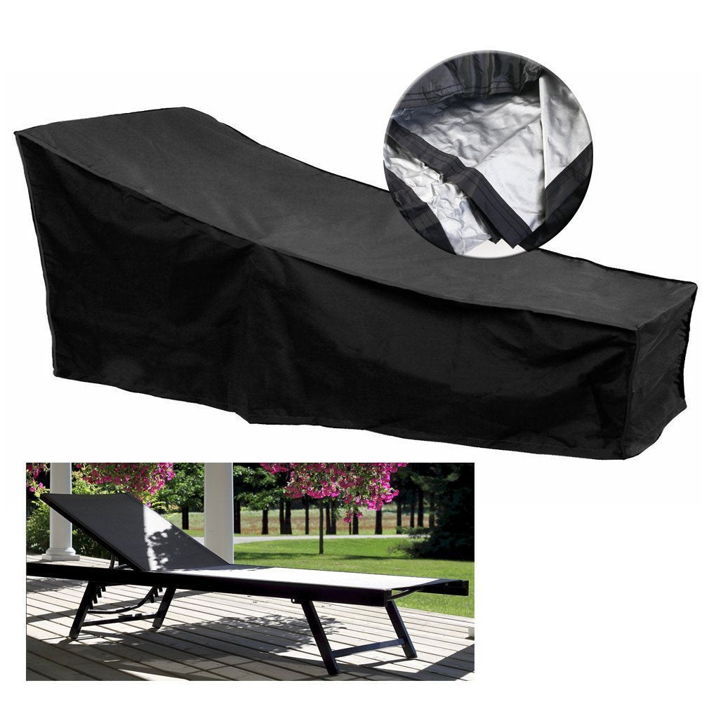 Sun Lounger Cover Waterproof Sunbed Cover Outdoor Garden Patio Furniture with a Storage Bag, Black, 208x76x41/79cm