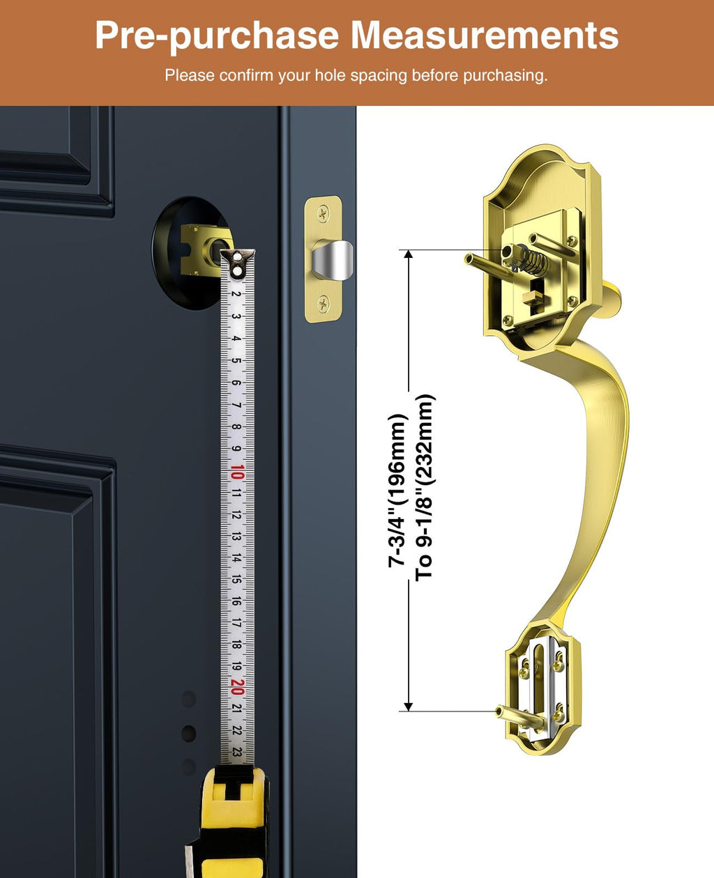 Brushed Gold Front Door Lock Set Classic Entry Door