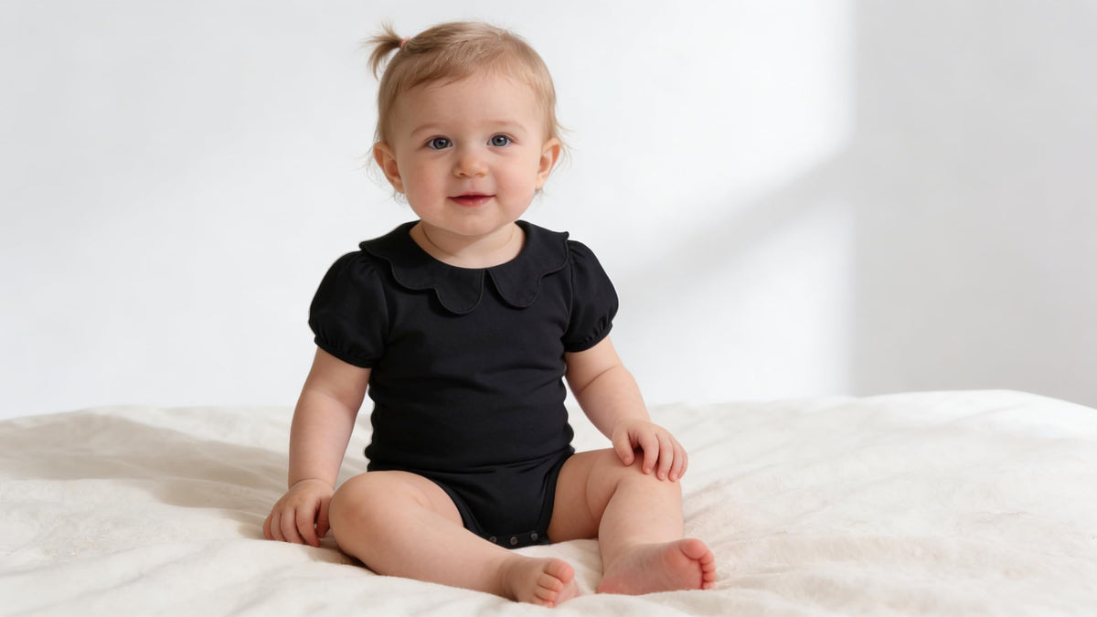 Baby Girls Peter Pan Collar Bodysuit Toddler Ruffle Romper Short Sleeve Solid Color Clothes