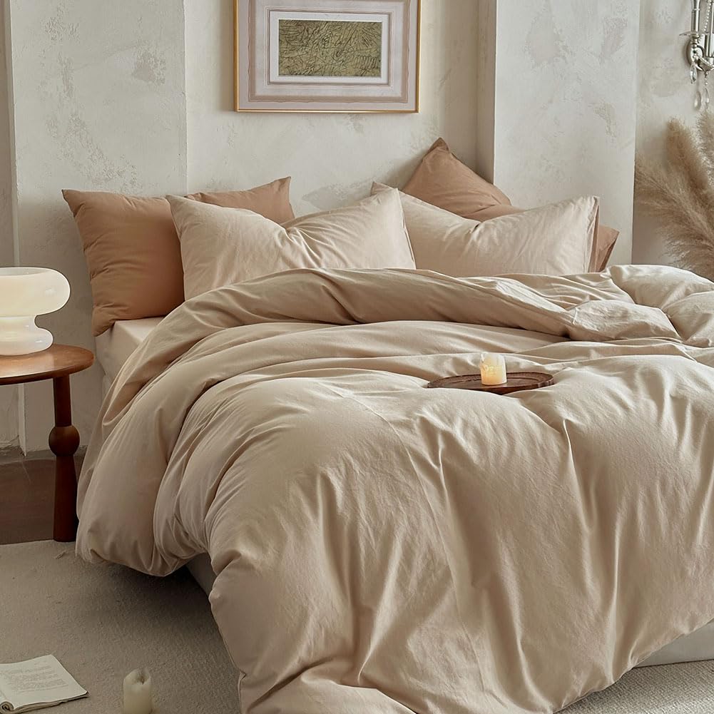 100% Washed Cotton Duvet Cover, Tannish Linen Grey, 68"x90"