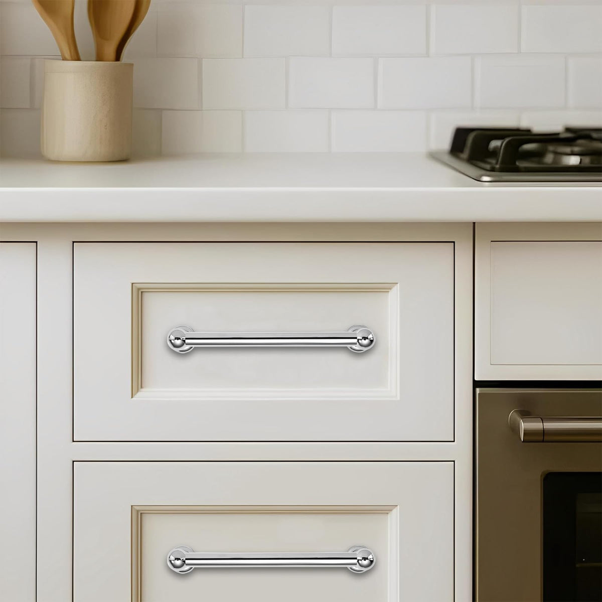 10 Pack 5 inch(128mm) Hole Center Vibrant Polished Chrome Cabinet Pulls Solid Heavy-Duty Kitchen Cabinet Hardware for
