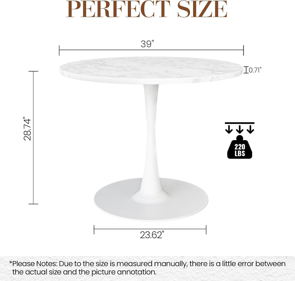 Tulip Round Pedestal Dining Table — White Marble Top