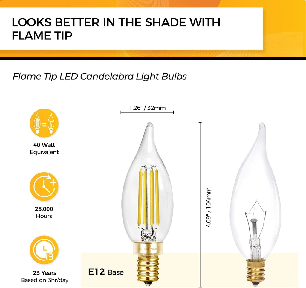 Candelabra Light Bulbs 5000K, 40W Eq Dimmable E12 LED Bulb, 12PCS