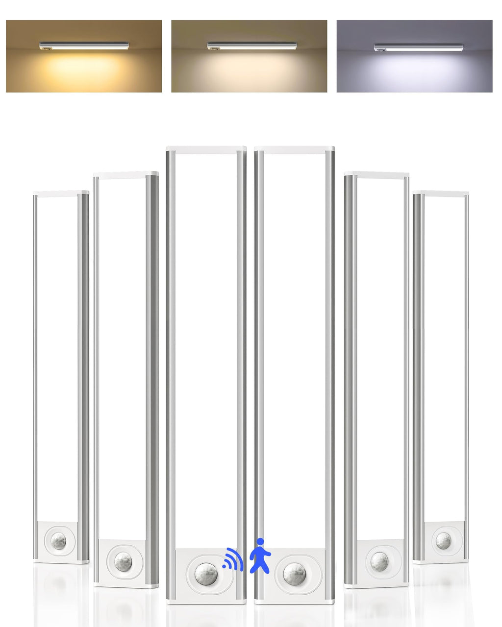 10inch Under Cabinet Lighting, 6-Pack Rechargeable Motion Sensor Light Indoor, Magnetic Closet Lights, Dimmable & 3