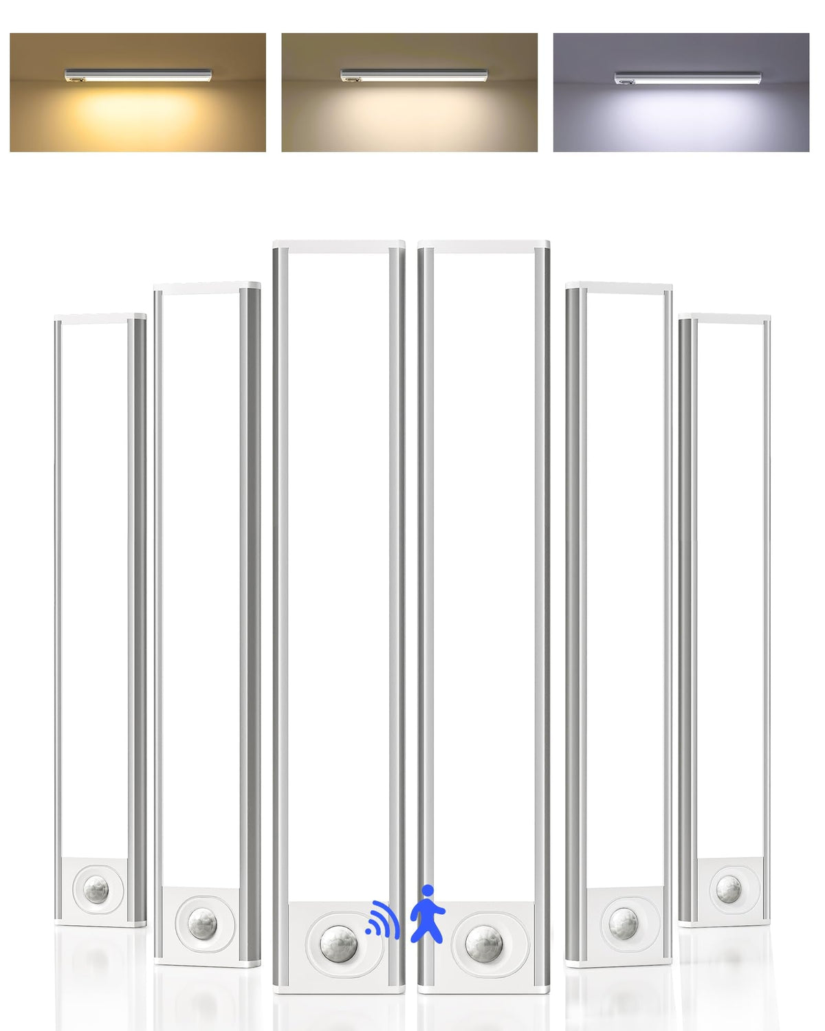 10inch Under Cabinet Lighting, 6-Pack Rechargeable Motion Sensor Light Indoor, Magnetic Closet Lights, Dimmable & 3
