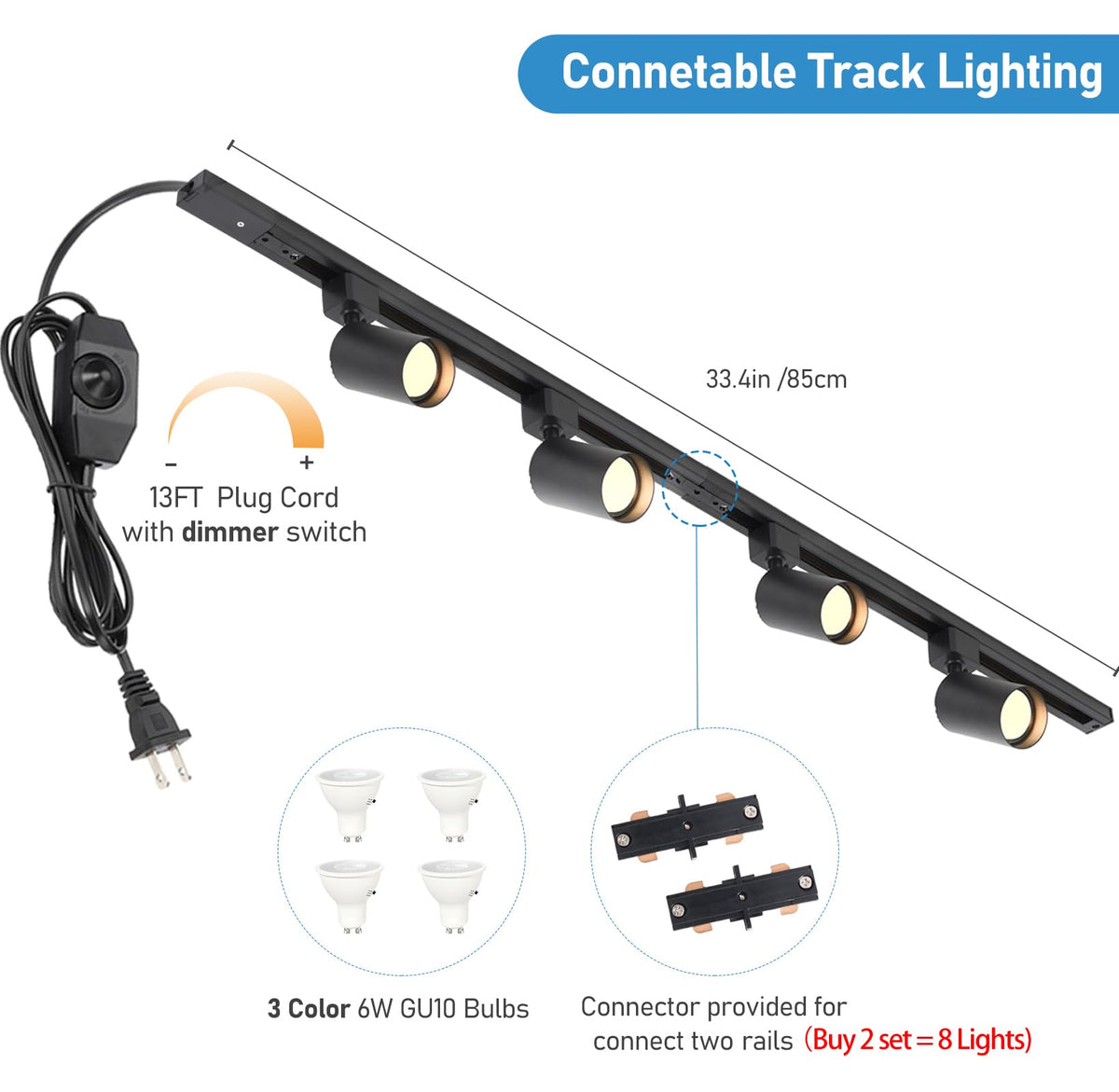 Plug in Track Lighting with Power Cord, 4-Light Black