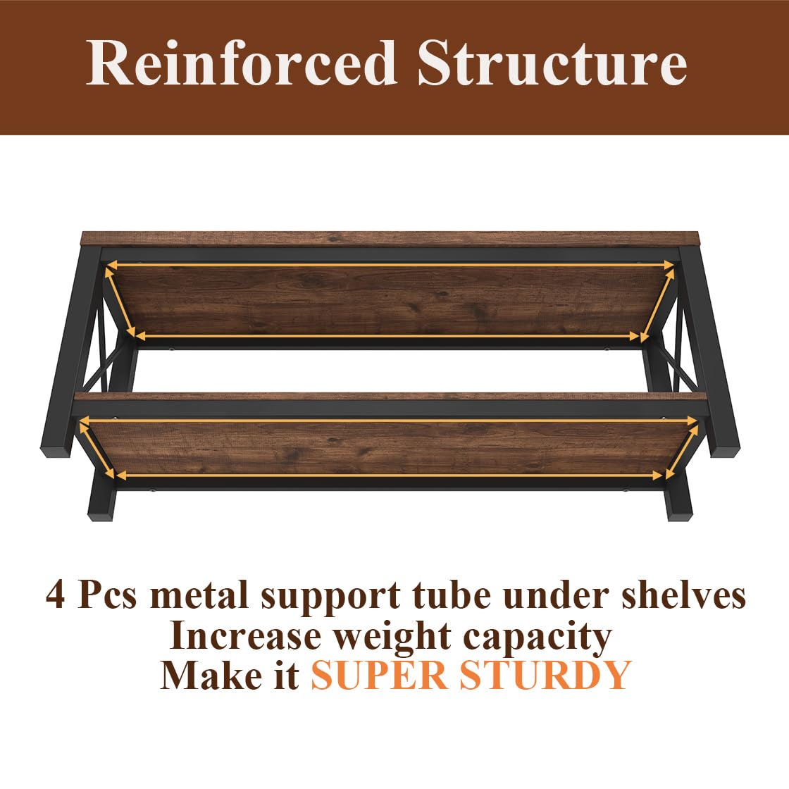 Entryway Bench with Storage, 2 Tier Rustic Shoe Bench, 47 inch
