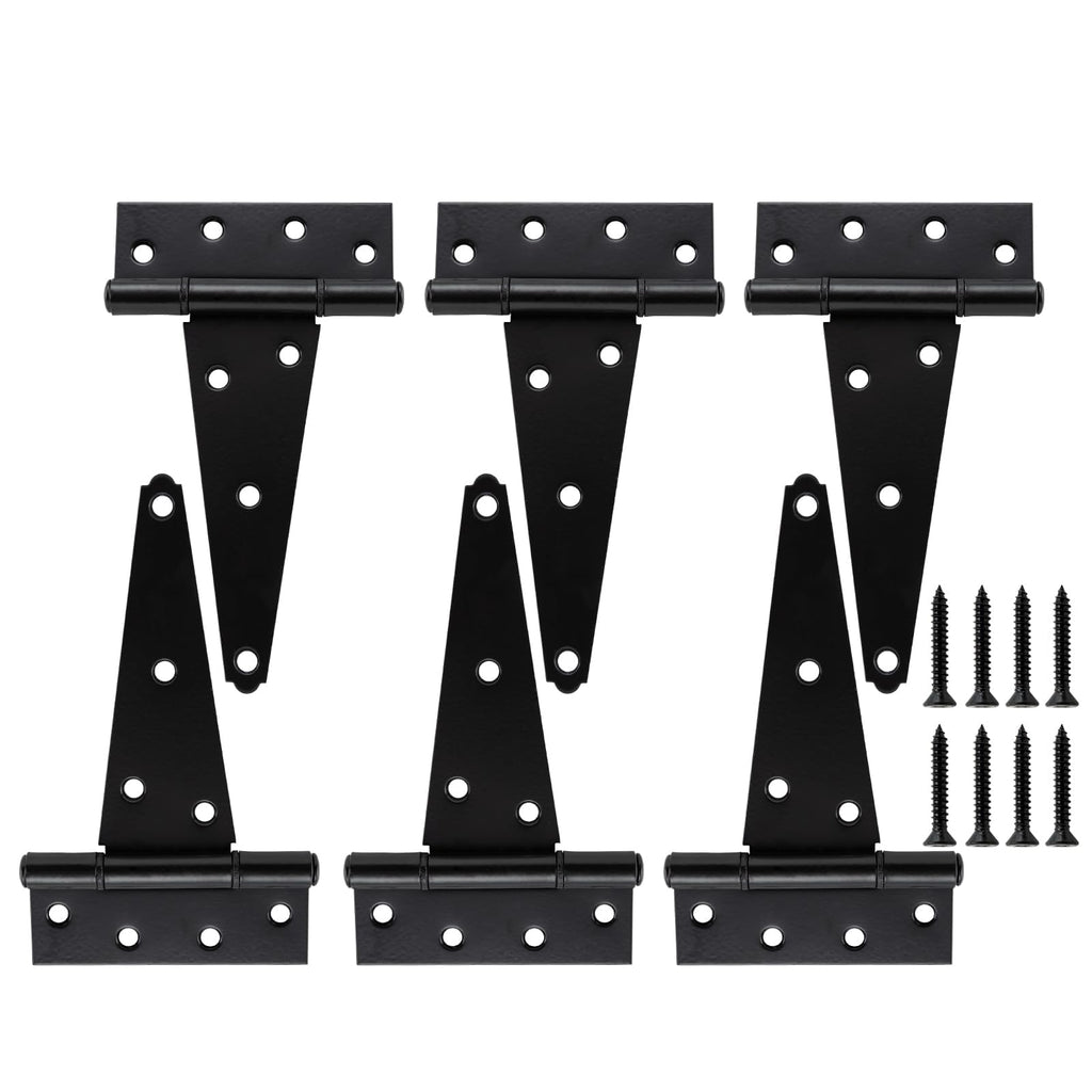 6" Heavy Duty Gate Hinges, 6 Pack T Strap Hinges