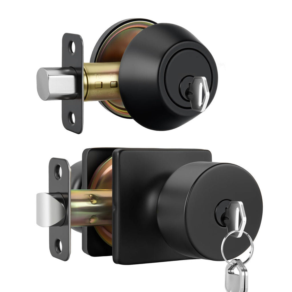 Matte Black Exterior Door Knob with Deadbolt, Keyed-Alike 1 Pack