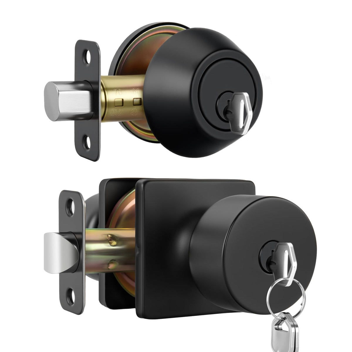 Matte Black Exterior Door Knob with Deadbolt, Keyed-Alike 1 Pack