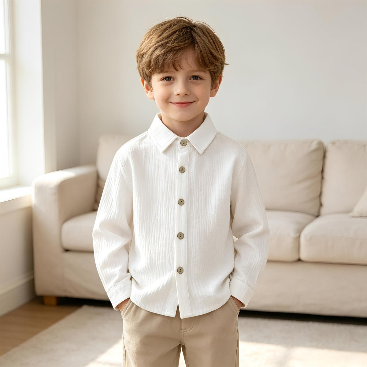 Kid Toddler Boys Linen Shirts Button Down Dress Long Sleeve T-Shirt