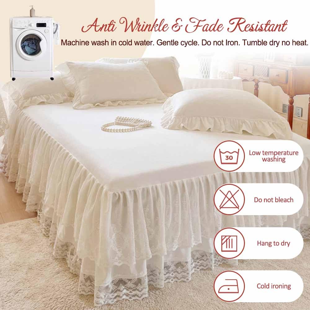 Lace Ruffled Bed Skirt, 17 Inch Drop Easy Fit Bedskirt Bed Sheet for Hidden Box Spring & Under Bed Storage