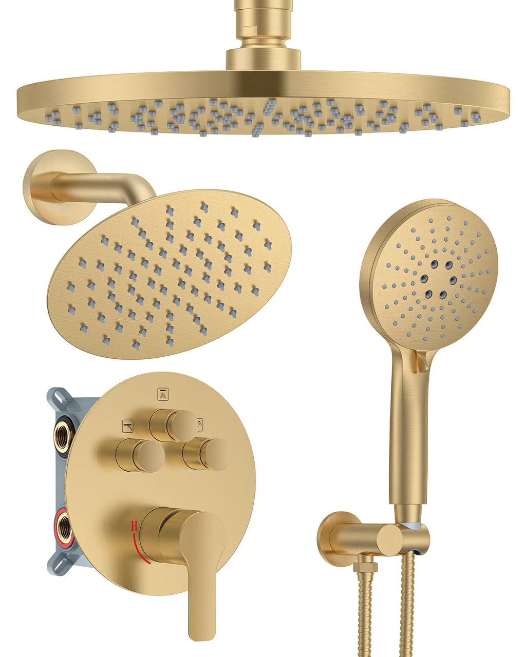 Shower System with Pressure Balance Valve, 10" Ceiling Mount Shower Faucet Set with 2 Rain Shower Head
