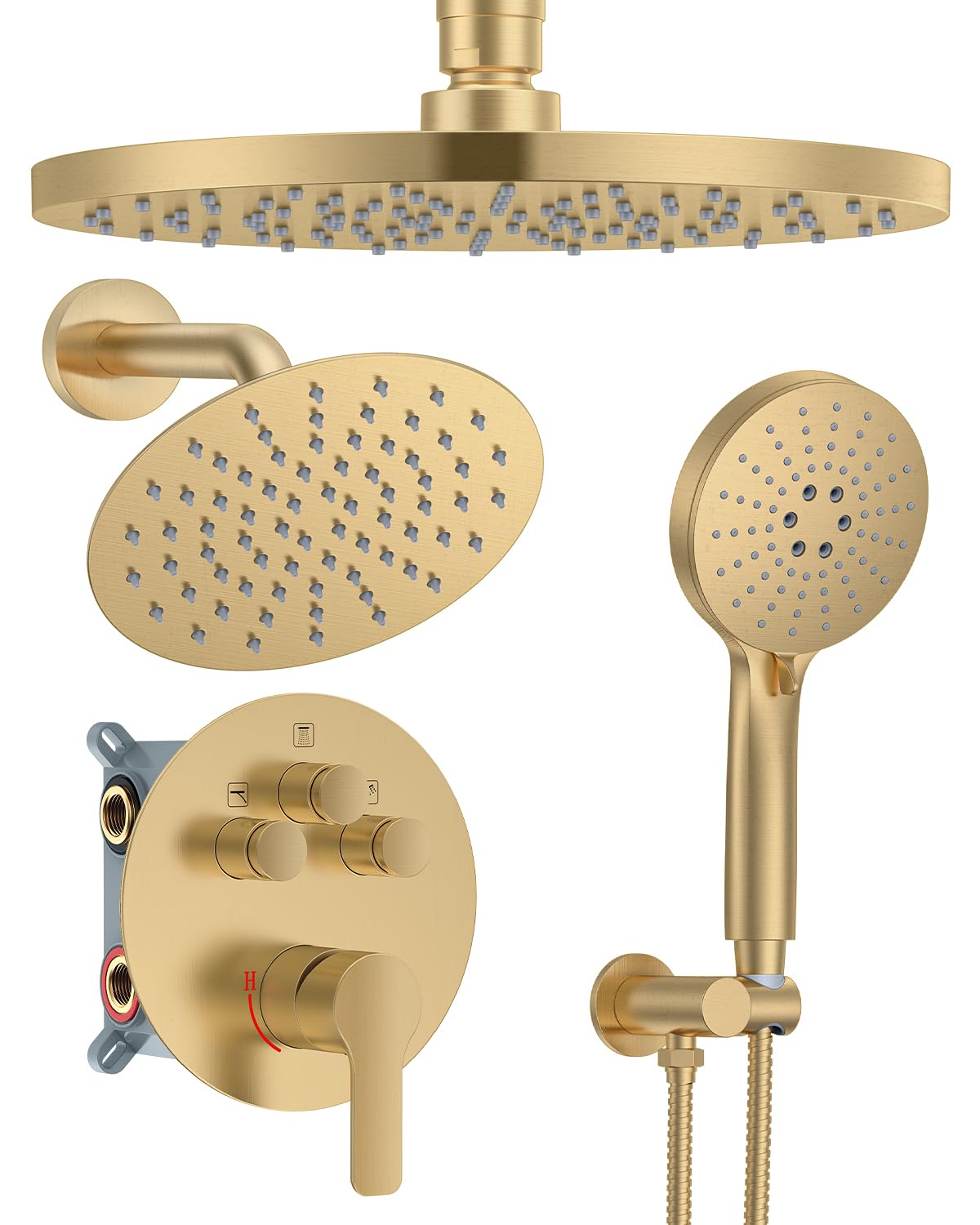 Shower System with Pressure Balance Valve, 10" Ceiling Mount Shower Faucet Set with 2 Rain Shower Head