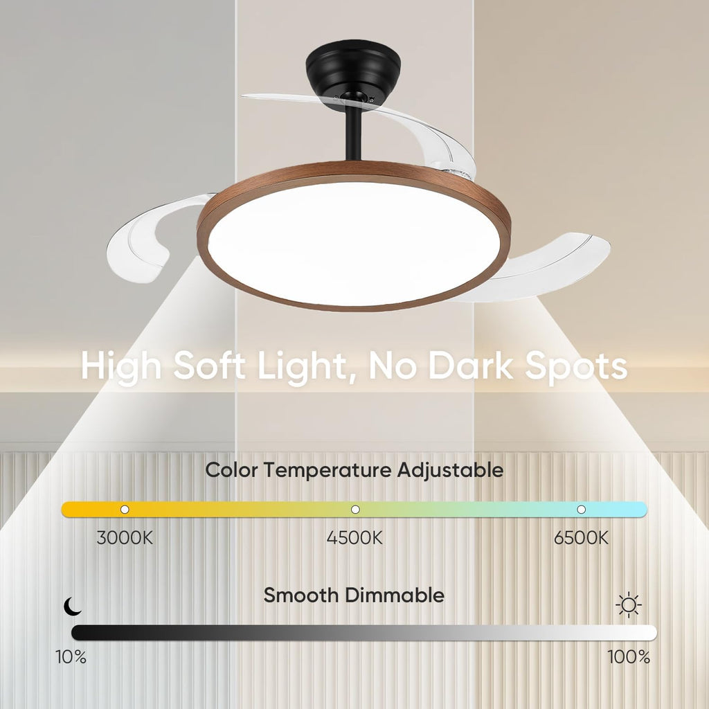 42'' Retractable Chandelier Ceiling Fan, Black
