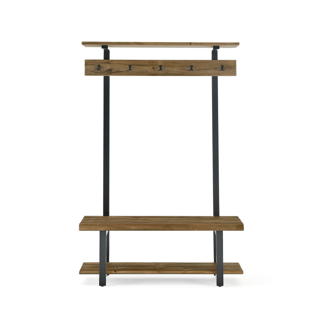 Pomona Solid Wood Entryway Hall Tree with Shoe Bench, Rustic Brown, 48 Inch